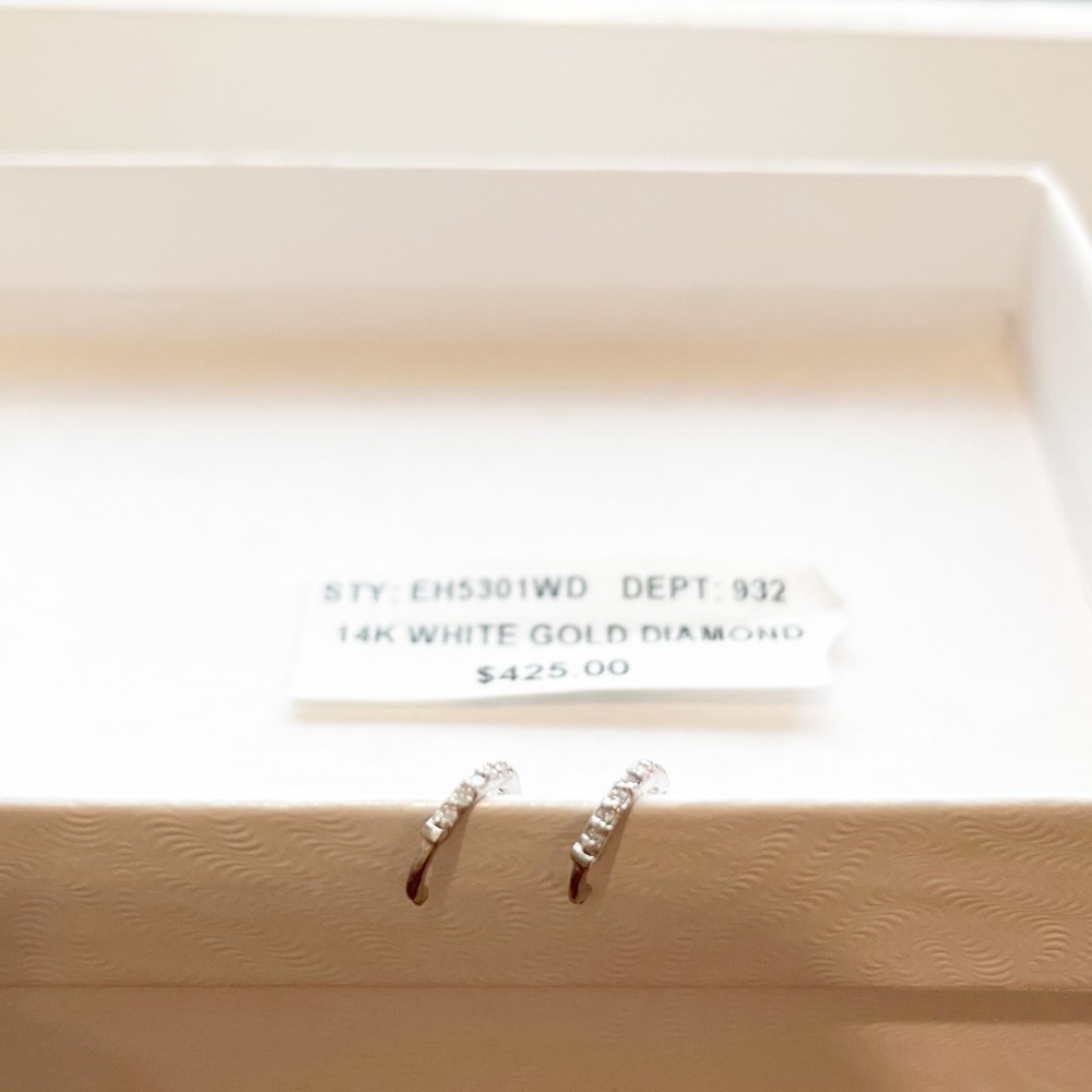 SALEπ€ Last One! Real Diamond 14k White Gold Huggie earring - Picture 6 of 17